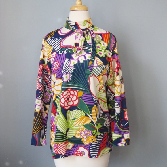 Vintage Tops - Vintage 1970s Psychedelic Tunic Style Top Floral